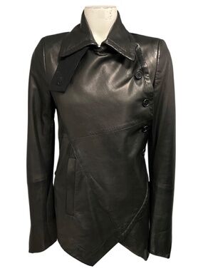 ANN DEMEULEMEESTER BLACK LEATHER LUVAS JACKET